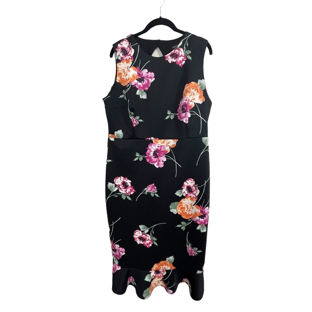 Dorothy Perkins Dress Size 14 Black Floral Sleeveless Flutter‎ Hem Key Hole Back